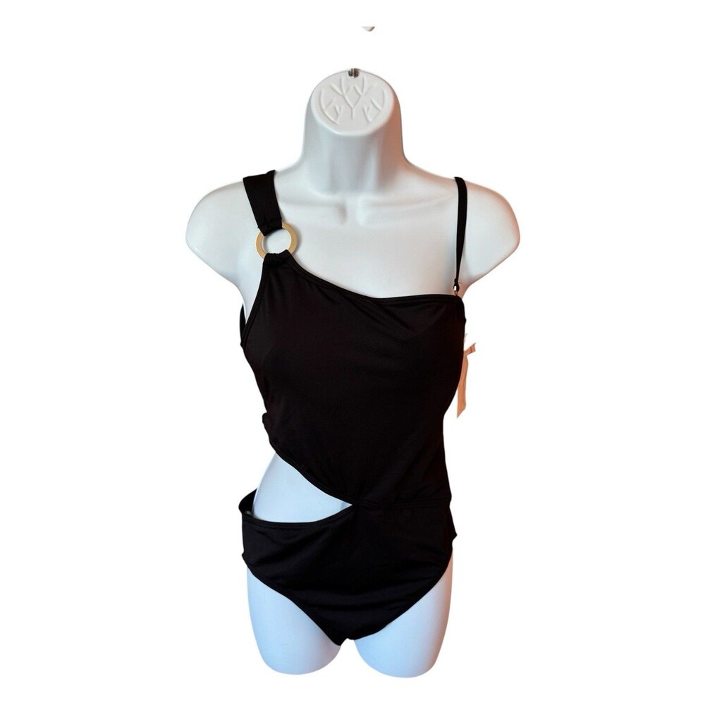 Banana Republic Asymmetrical Midriff Cut Out One Piece Swimsuit M BlackNew